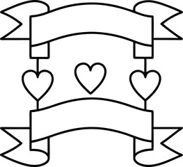romantic banner outline vector illustration on transparent background