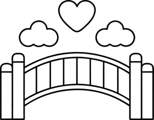 romantic bridge outline vector illustration on transparent background
