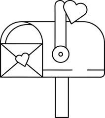 romantic mail outline vector illustration on transparent background