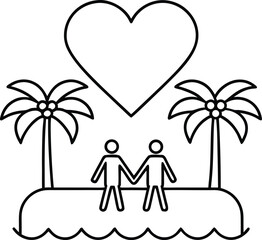 romantic vacation outline vector illustration on transparent background