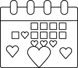 valentine calendar outline vector illustration on transparent background