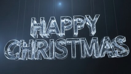 Modern 3D Render 'HAPPY CHRISTMAS' Icy Glass Text on Dark Background