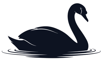 Elegant Black Swan Silhouette Floating Gracefully on Rippling Water Vector Illustration