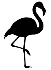 Elegant Black Silhouette of a Flamingo Standing on One Leg Isolated on White Background Versatile Design Element