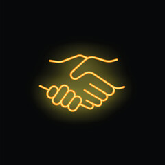 Neon sign illustrating a handshake, symbolizing a deal or agreement
