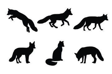 Set of Wild Fox Silhouettes in Different Poses 