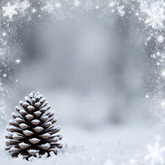 Cozy Winter Wonderland Background: Snowy Pinecone and Woodland Festive Holiday Scene
