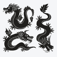 Obraz premium Set of Silhouettes Flat Illustration, dragon silhouette for the Chinese New Year