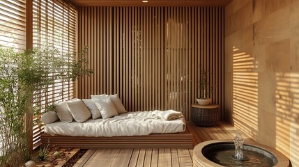 Modern luxury living room with beautiful bedroom and furniture with beautiful flower pot 