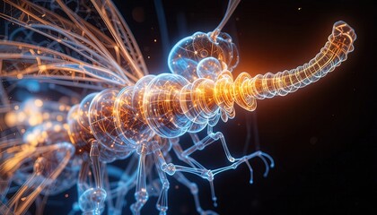 Futuristic insect drone with glowing circuitry and intricate design, symbolizing innovation and advanced technology in a visually stunning composition