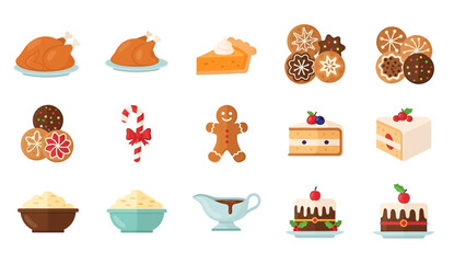 Festive Holiday Food Icons A Collection of Delicious Christmas and Thanksgiving Treats