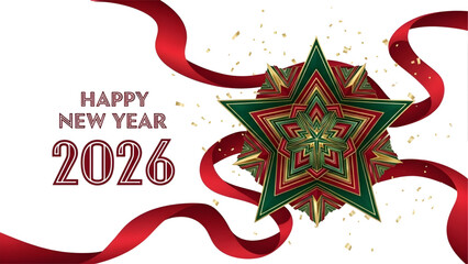New year 2026 celebration with star and ribbon
