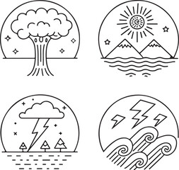 Stylized Nature and Weather Line Art Icons