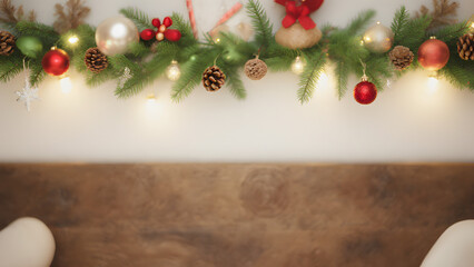Traditional Christmas Garland Decor with Greenery, Ornaments, Lights & Pine Cones for Festive Home
