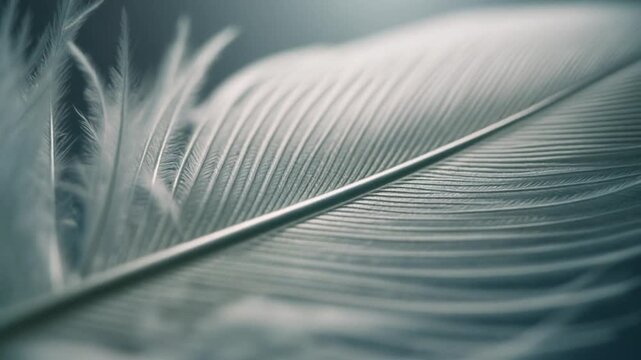 Detailed close-up of a soft white feather with intricate barbs and a central quill, highlighting its delicate texture.