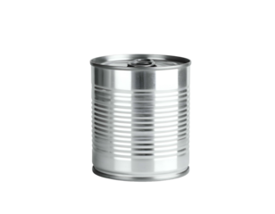 Metal food container with pull tab lid, cylindrical shape, silver color