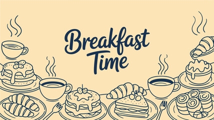 Delicious Breakfast Time with Various Food and Drinks