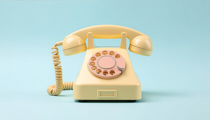 Vintage Rotary Dial Telephone in Pastel Color on Minimal Studio Background