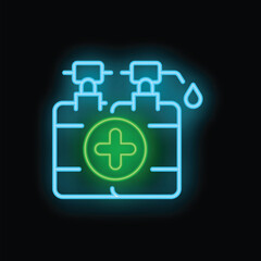 Neon sign representing a sanitizer dispenser, emphasizing the importance of hygiene and disinfection