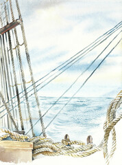 Obraz premium Sailing ships. Watercolor background. Hand painted illustration