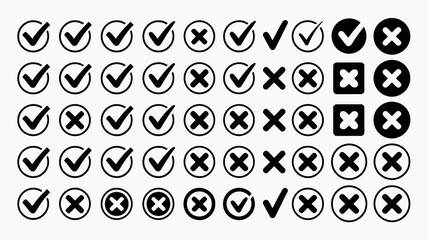 Checkmarks and Crosses Symbols Set for Approval and Rejection Concepts