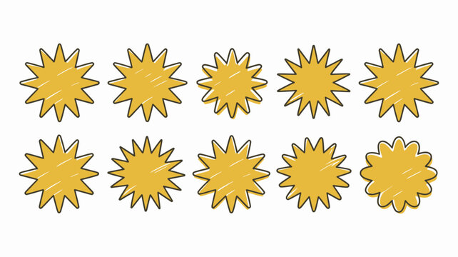 Cartoon explosion burst icons set, yellow comic book style