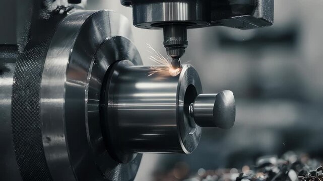 Close-up of a metal machining process with sparks, creating precision metalwork