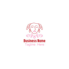 Elegant Woman with Floral Headdress Line Art Logo
