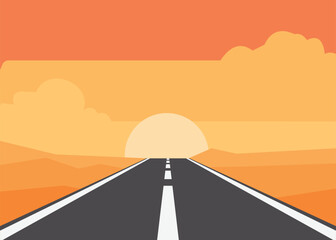 Open Road Leading Into a Golden Sunset Horizon Symbolizing Journey, Freedom, and New Beginnings
