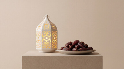 Warm Glowing Ramadan Lantern and Dates Arrangement