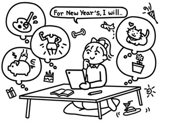 New Year's Resolution Brainstorm doodle art style.