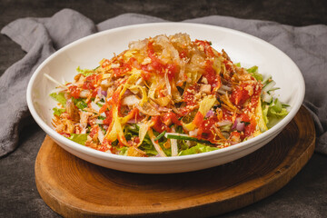 Delicious Asian Noodle Salad with Spicy Dressing.