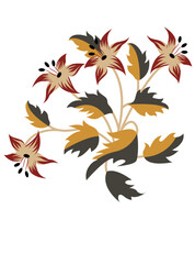 This stunning image showcases an intricate, abstract Indian floral design. Delicate, swirling patterns and vibrant, jewel-toned flowers dance across the canvas, set against a crisp, white background