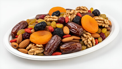 Fototapeta premium Mixed Nuts and Dry Fruits — Isolated Healthy Snack Close-Up