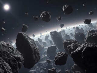 Asteroid Field: A Celestial Landscape of Rock and Light