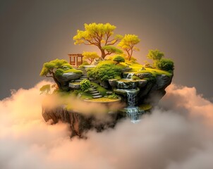 Floating Zen Garden: A Serene Cloudscape Paradise