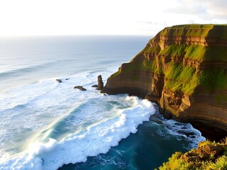 Dramatic Coastal Cliffs Meet Turquoise Waves, New Zealand Scenery