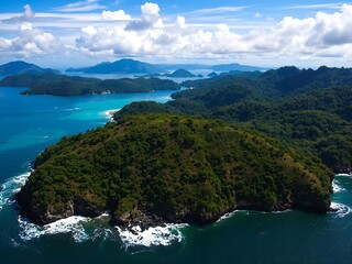 Tropical Island Paradise: Lush Greenery and Azure Ocean Views