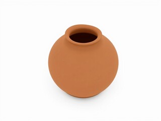 Simple Clay Pot on White Background, 3D Rendered Ceramic Vessel