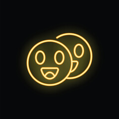 Neon yellow happy emoji smiling face with open mouth showing teeth on a black background