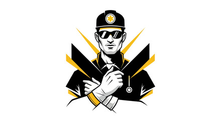 Professional worker with crossed arms in a graphic illustration on white background