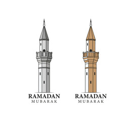 Stylized minaret illustrations for ramadan mubarak greeting card or decorative element