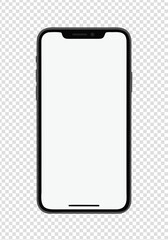 Modern smartphone with a blank light blue screen isolated on a transparent checkered background for design projects