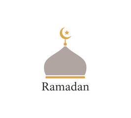 Obraz premium Simple ramadan kareem greeting card design featuring a mosque dome and crescent star icon