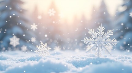 Naklejka premium Heavy snowflake design with dense crystalline granules falling in winter air, flat snowflake shapes, white transparent backdrop, elegant New Year theme