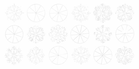 A collection of delicate linear snowflake and circular designs in black and white