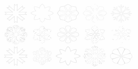 Collection of delicate snowflake outlines and floral patterns in a linear style