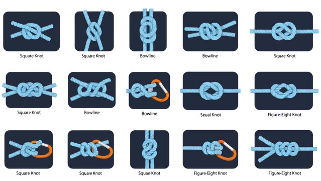 Collection of Essential Rope Knots Illustrated with Clear Diagrams for Various Uses