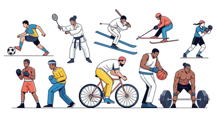 Diverse Athletes Engaged in Various Sports Activities Vector Illustration