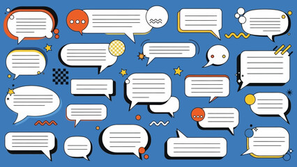 Collection of Speech Bubbles and Chat Icons on a Vibrant Blue Background